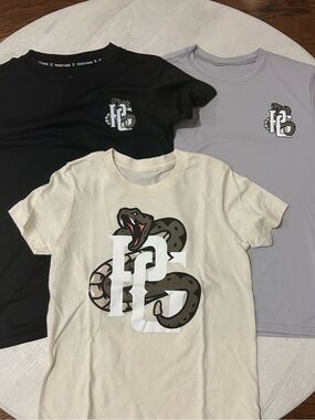 Perfect Game PG Snake Logo Performance Tees (2) and 1 cotton t-shirt
